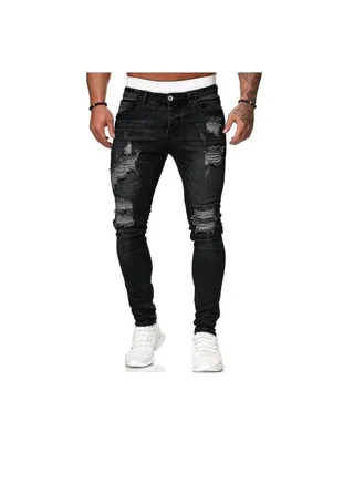 Men's Pants With Torn Holes  Polished White And Slim Fitting Fashionable Small Leg Pants Men 