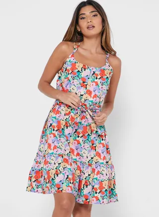 Button Detail Pleated Dress 