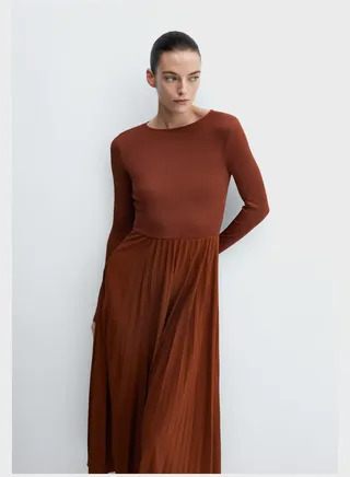 Plated Crew Neck Dress 