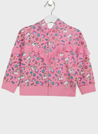 Kids Unicorn Print Zip Through Hoodie 