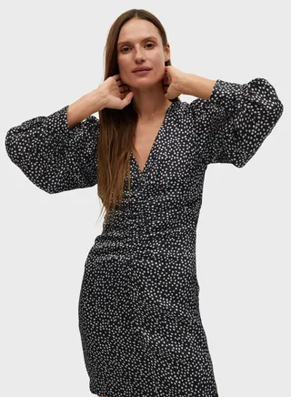 Front Ruched Printed Dress 