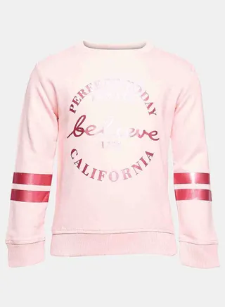 Elegant Printed Round Neck Sweatshirt Pink 