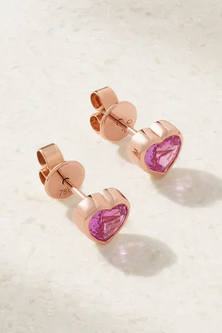 Anita Ko - Heart 18-karat Rose Gold Sapphire Earrings - One size