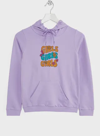 Girls Casual Printed Hoodie 