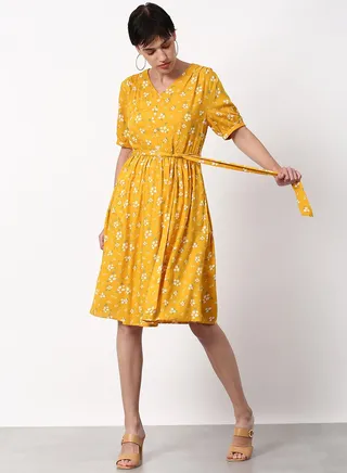 Loose Fit Casual Dress Yellow 