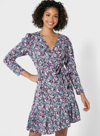 Peplum Mock Wrap Dress 