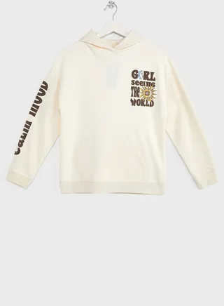 Girls Slogan Printing Hoodie With Pocket 