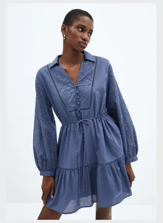 Embroidered Tie Detail Dress 
