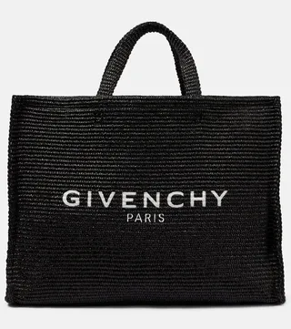 G Large raffia-effect tote bag