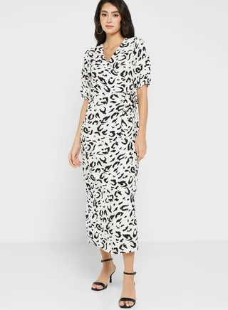 Printed V-Neck Dress 