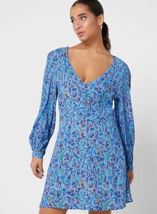 Floral Printed V-Neck Dress 