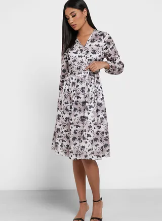 V Neck Printed Dress 
