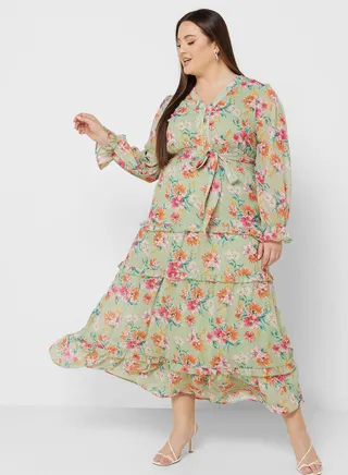 Printed Frill Hem Tiered Dress 