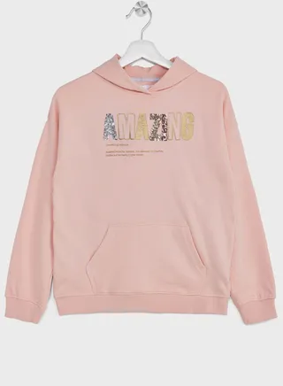 Girls Sequin Detail Printed Hoodie 