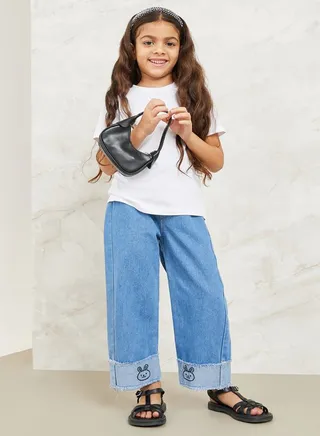 Embroidery Detail Wide Leg Jeans 