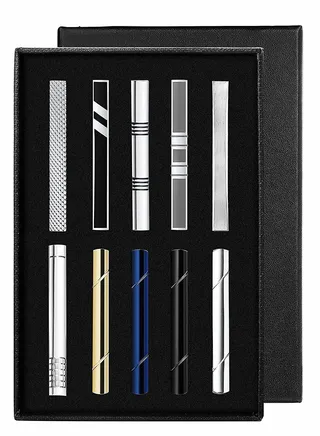 Tie Clips Set for Men Bar Clip Black Silver-Tone Gold Tone Wedding Business with Gift Box 