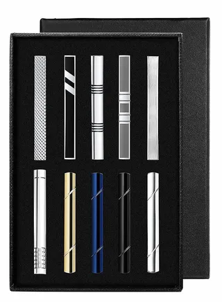 Tie Clips Set for Men Bar Clip Black Silver-Tone Gold Tone Wedding Business with Gift Box 