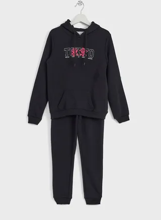 Boys Text Printed Hoodie And Jogger Set 