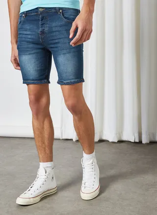 Stretch Fit Denim Shorts Dark Blue Wash 