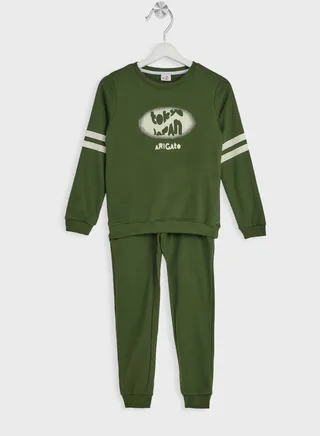 Boys Text Printed Sweatshirt And Jogger Set 