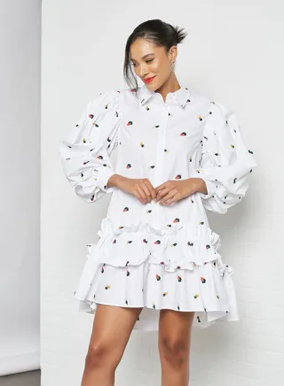 Embroidered Mini Dress White 