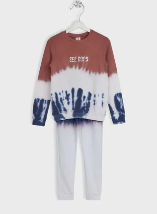 Boys Tie Dye Printed Sweatshirt And Jogger Set 