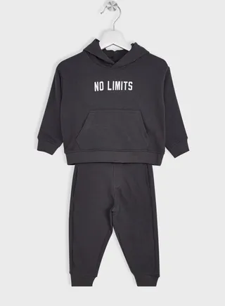 Boys Basic Slogan Printing Hoodie And Jogger Set 