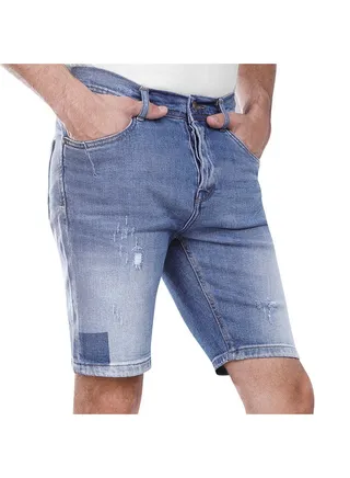 Coup Ripped Jeans Short For Men - Slim Fit - Light Blue 