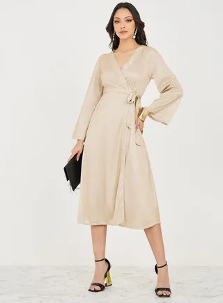 Shimmer Wrap Midi Dress 
