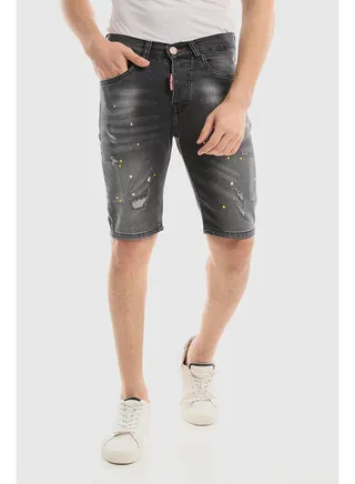 Splatter Pattern Ripped Black Destruct Jeans Shorts 