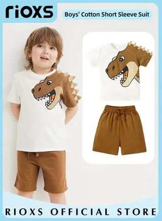 Kids Boys Top and Short Sets Kids Short Sleeve Shirt Short Pants Suits Breathable 100% Cotton Outfits Summer Playwear 