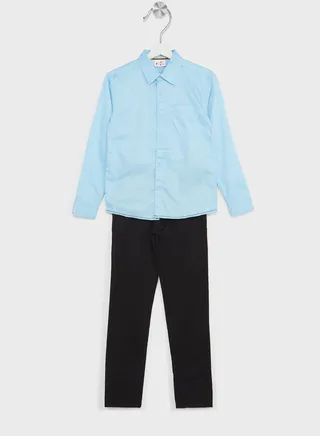 Boys Granded Collar Printed Shirt And Pant Set 