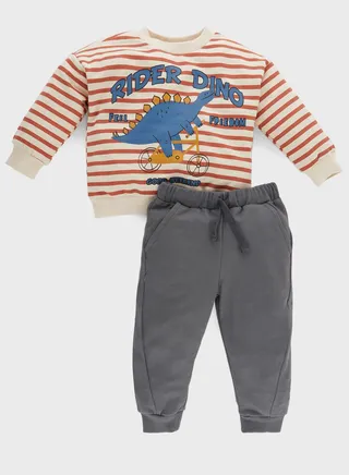 Kids Dino Print Sweatshirt & Sweatpants Set 