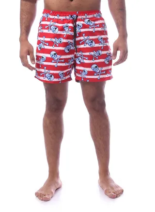Printed Swim Shorts With Elastic Waist & Drawstring 