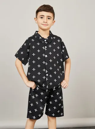 Drop Shoulder All Over Print Shirt & Short Set 