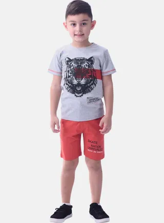 Tiger Print Short Sleeve T-Shirt & Shorts Set 