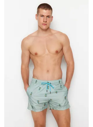 Green Men's Short Length Tropical Sea Shorts 