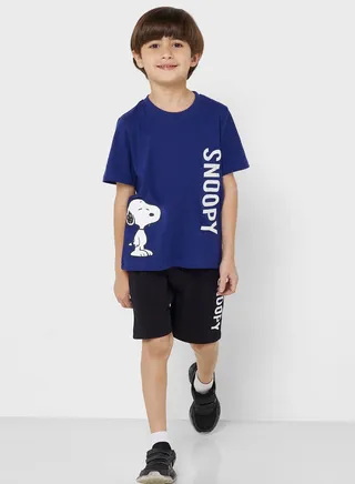 Boys Snoopy Printed T-Shirt And Shorts Set 