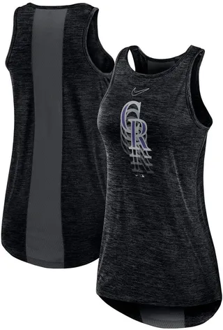 Women's Nike Black Colorado Rockies Logo Fade High Neck Performance Tank Top