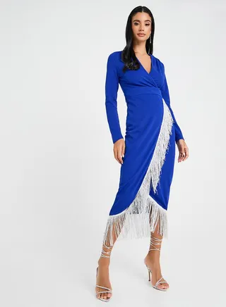 Crossed Over Midi Dress With Tassel Detail 