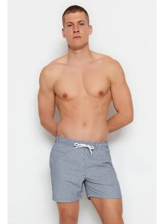 Navy Blue Men's Striped Sea Shorts 