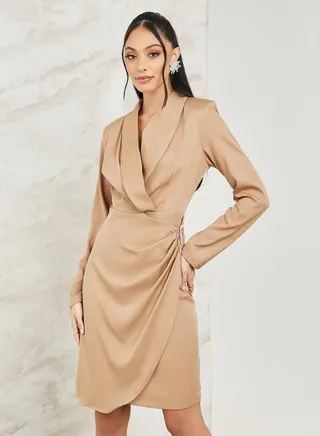 Embellished Buckle Wrap Front Blazer Dress 