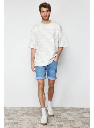Blue Men's Skinny Fit Denim Shorts 
