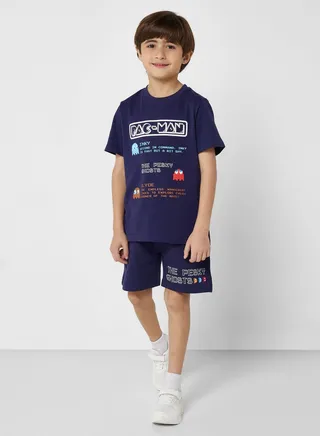 Boys Pac Man Printed T-Shirt And Shorts Set 
