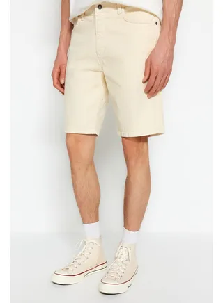 Beige Men's Regular Fit Flexible Fabric Denim Jeans Shorts & Bermuda 