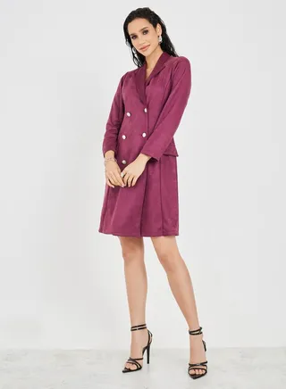 Velvet Double Breasted Blazer Knee Length Dress 