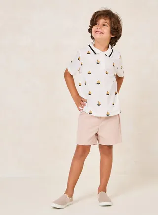 Toddler Boys Striped Polo Tee & Printed Short Set 