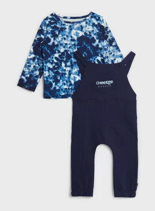 Kids Tie Dye T-Shirt & Logo Dungaree Set 