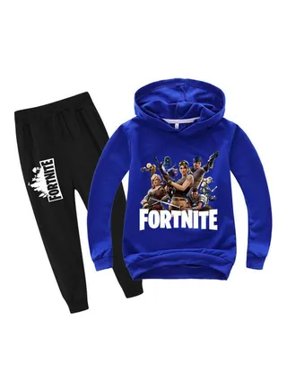 Fortnite Printed Long Sleeves Hoodie And Pant Set Blue/Black 