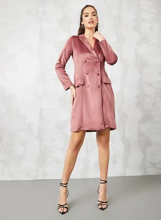 Notch Lapel Velvet Blazer Mini Dress 